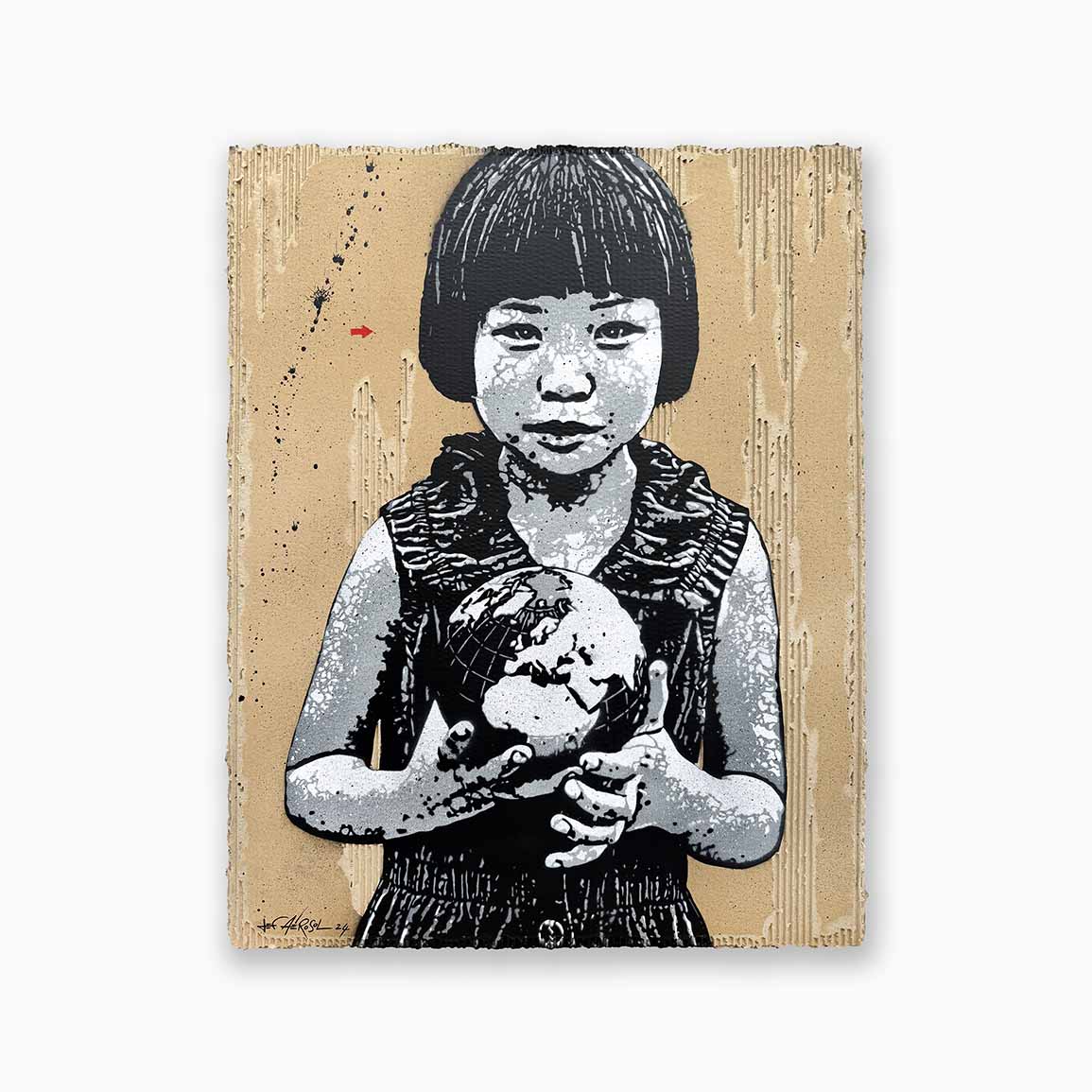 Portrait d'une fille asiatique utilisé par Jef Aérosol sur la façade de l'hôpital de Bordeaux