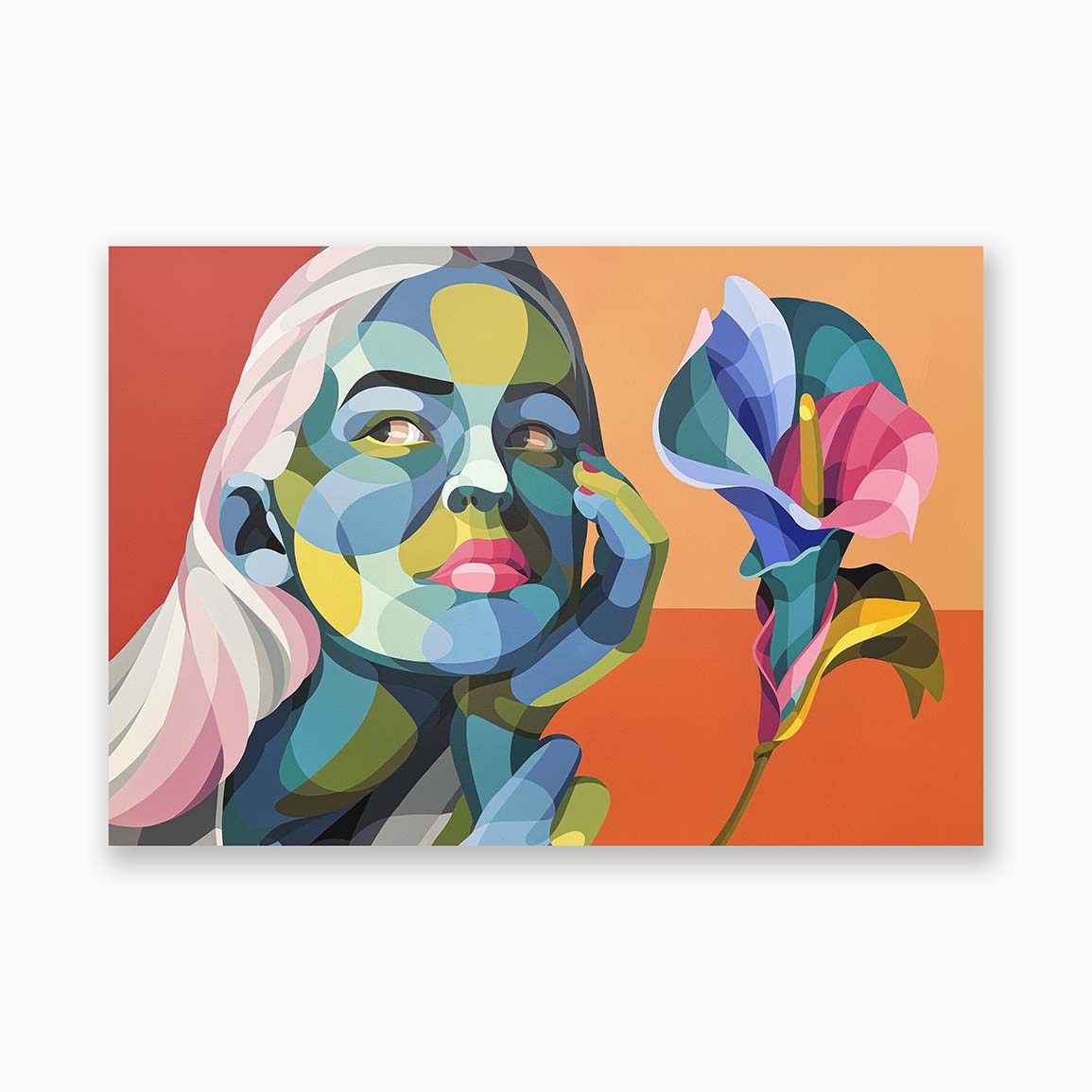 Tableau de l'artiste Alber, une femme avec une fleur.