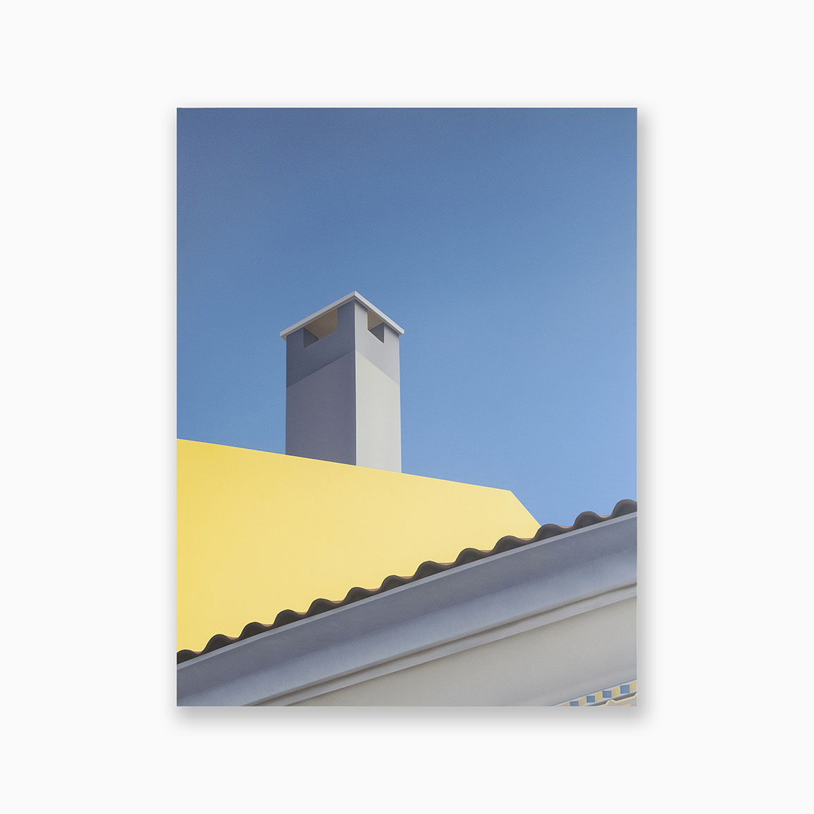 Peinture de l'artiste Etienne Gayard représentant une cheminée sur un toit. Art contemporain Paris