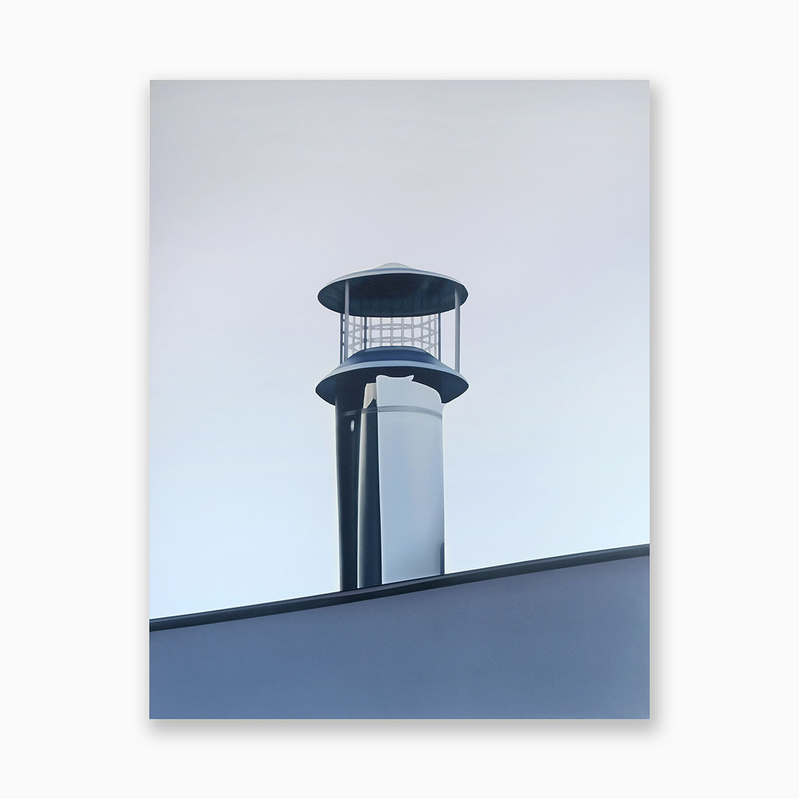 Tableau d'Etienne Gayard, une cheminée indutrielle. Peinture proche de l'hyper realisme. Art contemporain Biarritz