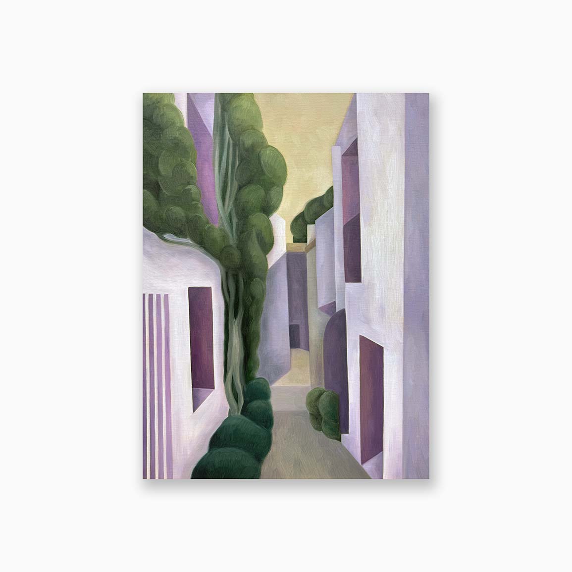 Oeuvre représentant un village de la costa brava. Lumière et ambiance de méditerranée. Olivier Kenneybrew