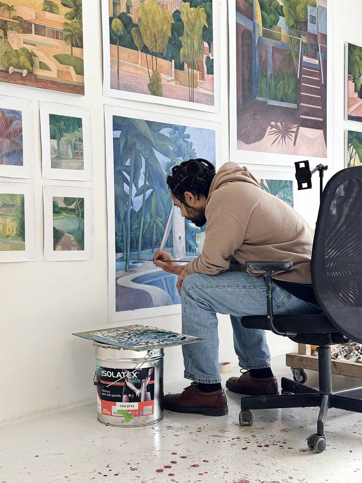 L'artiste entrain de peindre. Peinture d'Olivier Kenneybrew