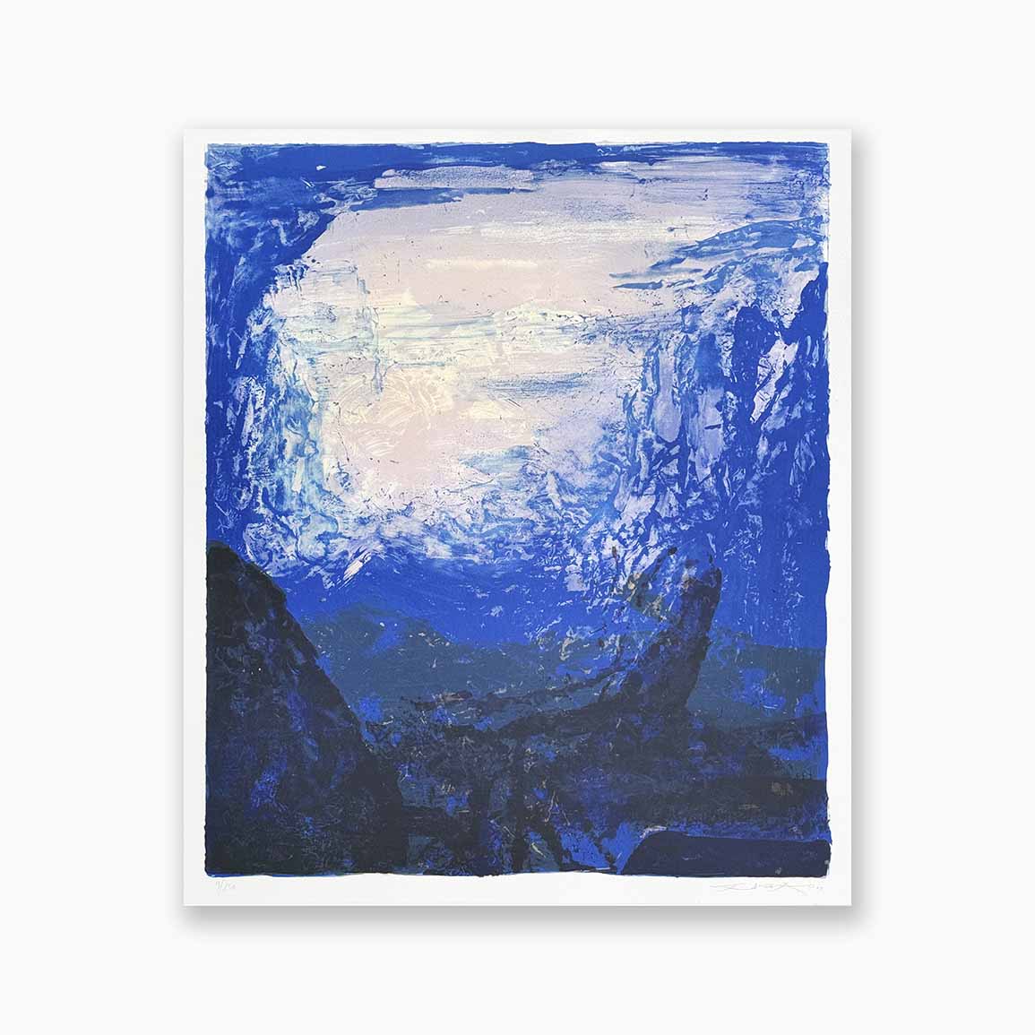 Lithographie de l'artiste Zao Wou Ki. Composition de couleur bleu.