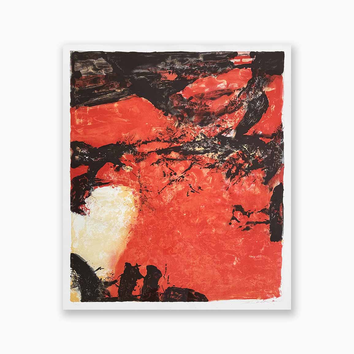 Lithographie signée de Zao Wou-Ki. Oeuvre de couleur rouge