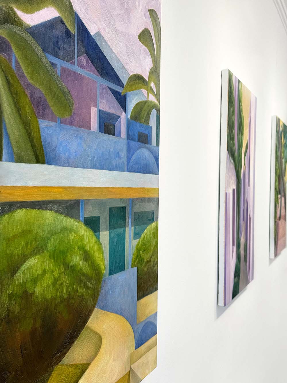 Focus sur une oeuvre d'olivier kenneybrew. Paysage et construction colorée.